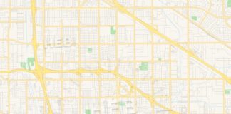 Travel infographic – Empty vector map of Cerritos, California, United States of America