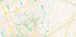 Travel infographic – Empty vector map of Fayetteville, North Carolina, USA