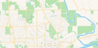 Travel infographic – Empty vector map of Manhattan, Kansas, USA