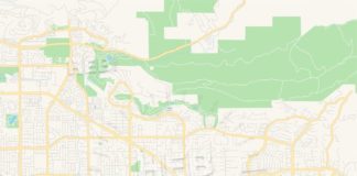 Travel infographic – Empty vector map of Yorba Linda, California, USA