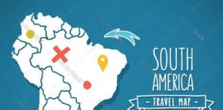 Travel infographic – Travel infographic – Hand drawn South America travel map with pins vector illustration. Download a Fr…