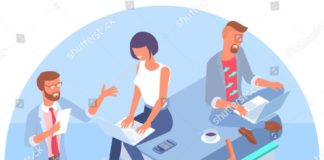 Educational infographic : Isometric online education concept with stack of books, man and woman student pe…